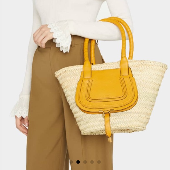 Chloe Handbags - CHLOE MARCIE TOTE BAG LUNA RAFFIA SUNDLOWER YELLOW MEDIUM LARGE